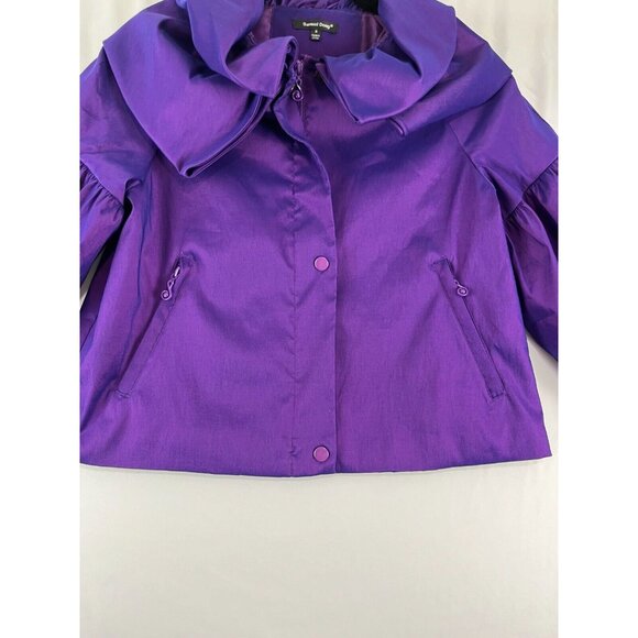 Samuel Dong Cropped Dress Jacket Womens Size S Iridescent Ruffles Music Note Zip - Picture 5 of 16